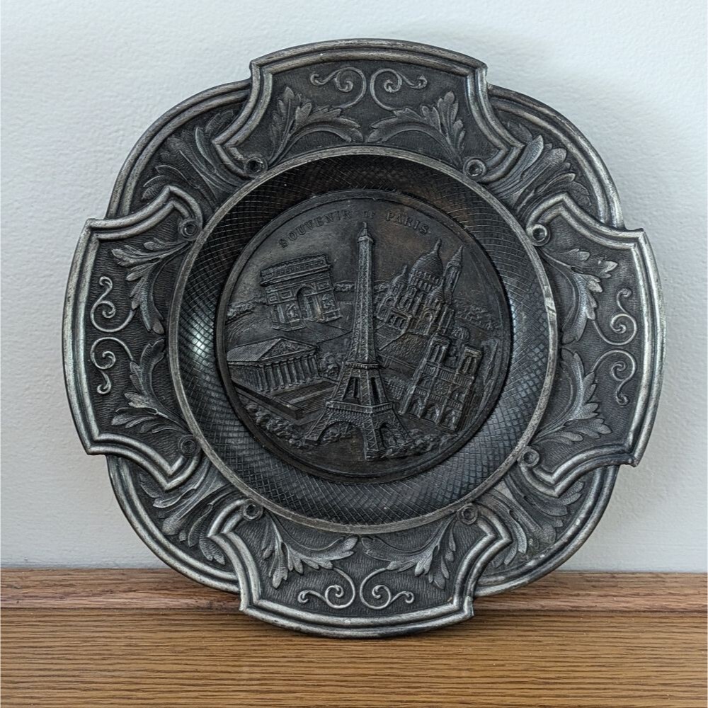 Vintage French Souvenir De Paris France 8" Metal Tray Wall Hanging Decor Polyne